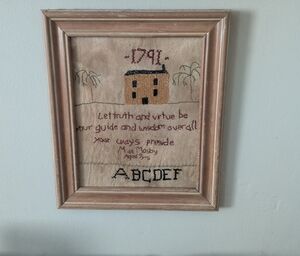 Framed Embroidered Wall Art with House Design